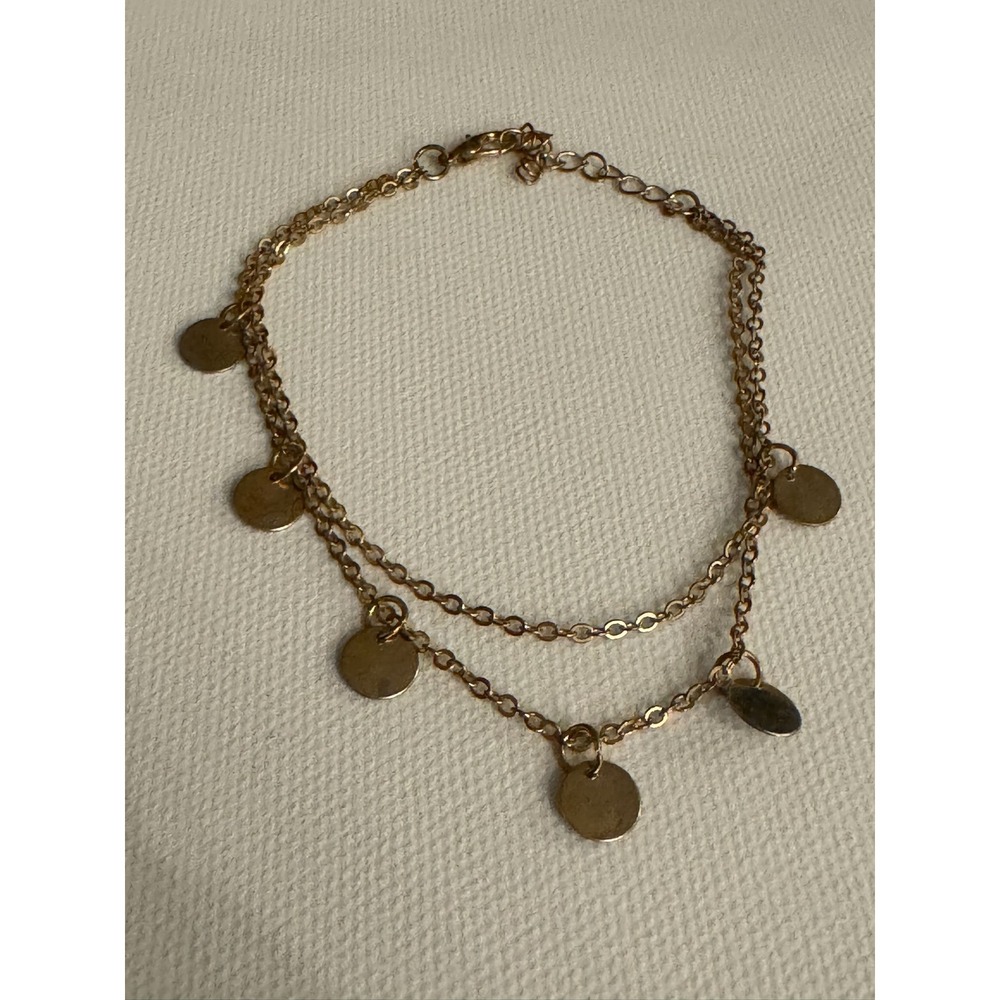 Gold Tone Double Layer Charm Bracelet Boho Dainty Tiered Disc Chain‎